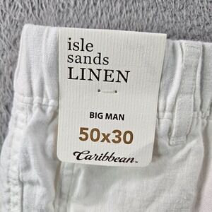 $89 NEW Caribbean Roundtree‎ Linen Pants Men 50 x 30 Coastal Comfort White